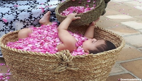 عکس بچه در گل محمدی