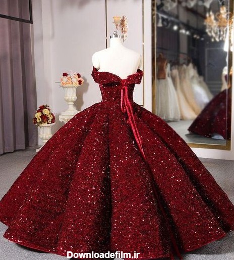 مدل لباس نامزدی پرنسسی قرمز شیک و جدید