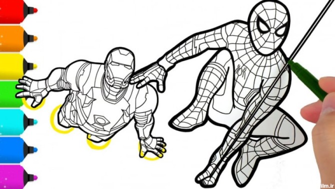 آموزش نقاشی مرد عنکبوتی و مرد آهنی ، نقاشی کودکان