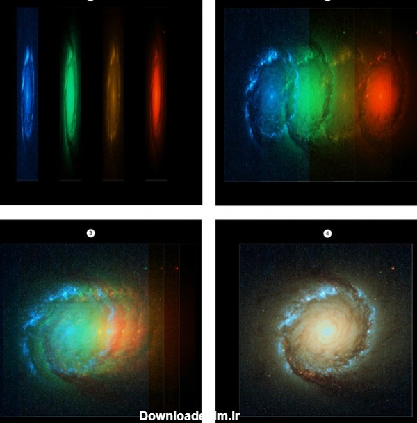 این تصویر رنگی از کهکشان از چهار فیلتر باند پهن ساخته شده است.