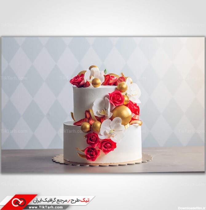 تصویر باکیفیت کیک تولد با تزئین گل رز | تیک طرح مرجع گرافیک ایران
