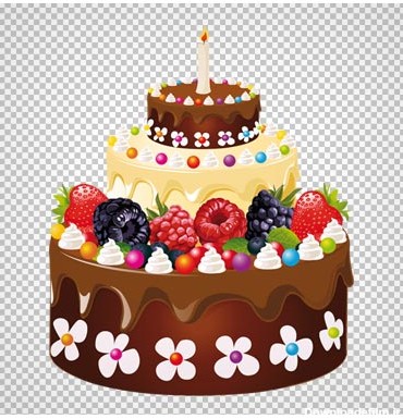 کیک سه طبقه شکلاتی با تزیین میوه بدون پس زمینه با فرمت PNG