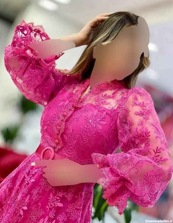 مدل لباس گیپور مجلسی جدید دو تیکه حاشیه دار با دامن ساتن - موسوی ها