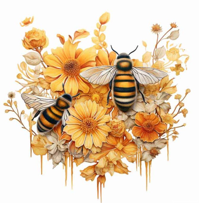 دانلود طرح دو زنبور عسل و گل های طبیعی
