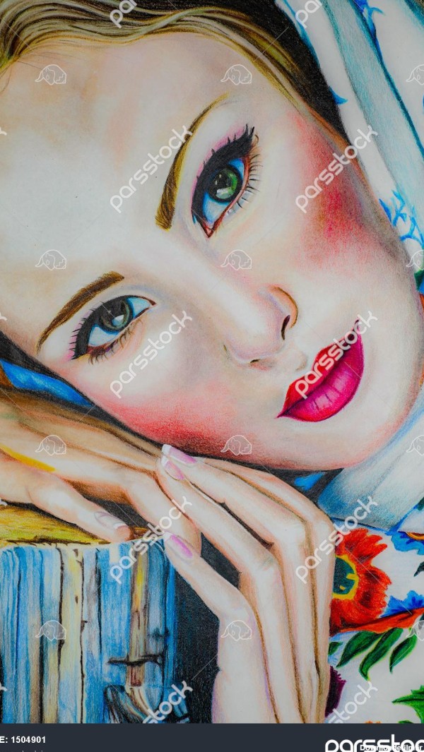 چهره دختری زیا با روسری گل گلی نقاشی زیبای هنری 1504901