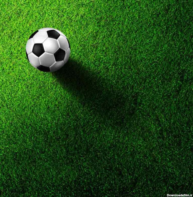 عکس گرافیکی توپ فوتبال و چمن مصنوعی