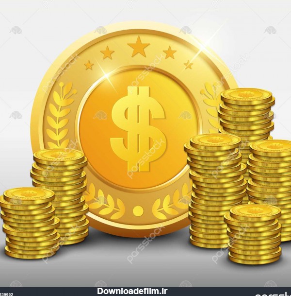طلایی سکه با دلار ورود به سیستم و پشته از طلا سکه 1339992
