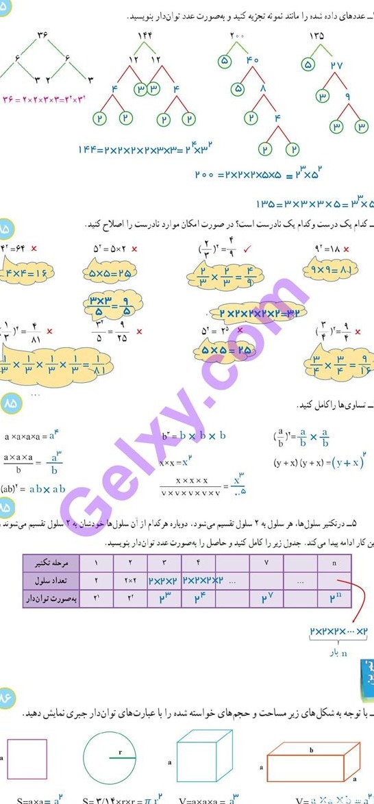 جواب فصل هفت «توان و جذر» ریاضی هفتم