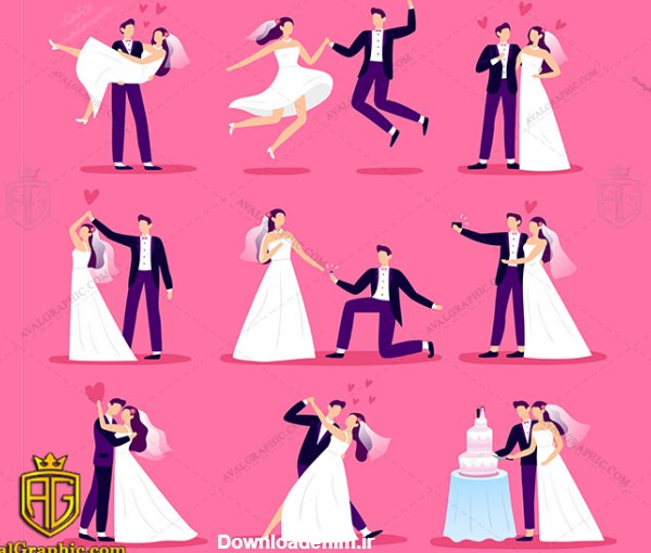 وکتور عروس و داماد با زمینه صورتی - دانلود وکتو عروس و داماد، تصاویر برداری و طرح های برداری مناسب برای طراحی و چاپ