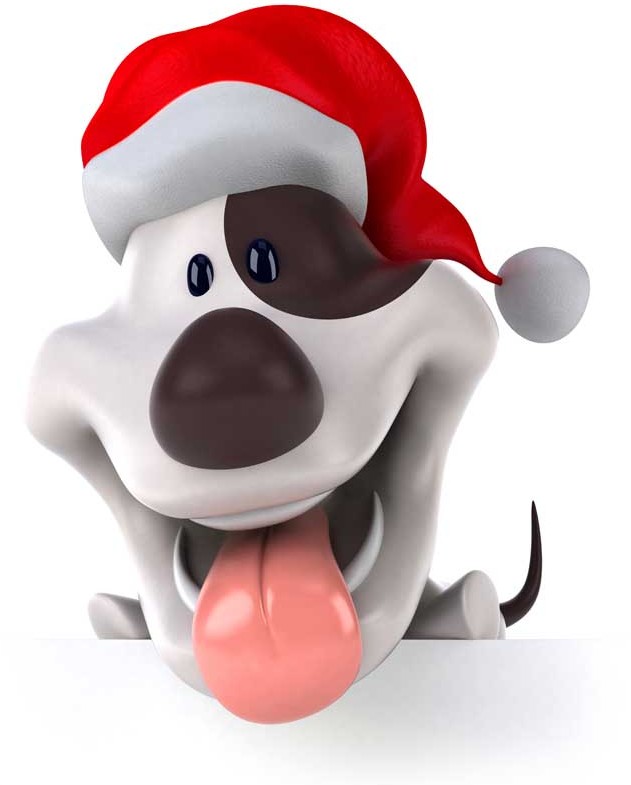تصویر سه بعدی از سگ و کلاه بابانوئل