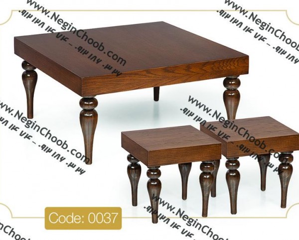خرید میز جلو مبلی مربعی جدید پایه خراطی مدل 0037 نگین چوب صفحه MDF پایه چوب رنگی