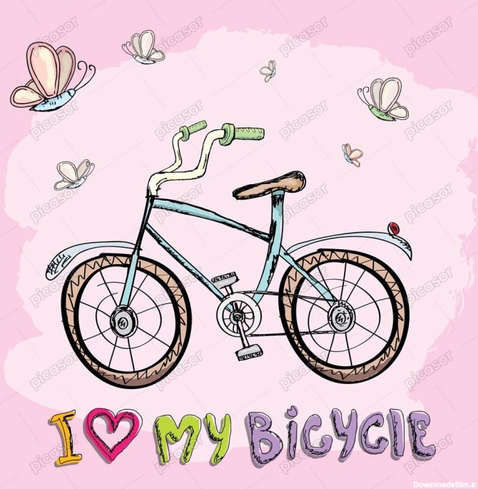 وکتور نقاشی کودکانه از دوچرخه و پروانه - وکتور دوچرخه با پروانه ...