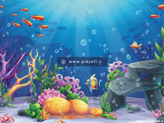 دانلود فایل لایه باز وکتور پس زمینه کارتونی از نمای زیر دریا و اقیانوس