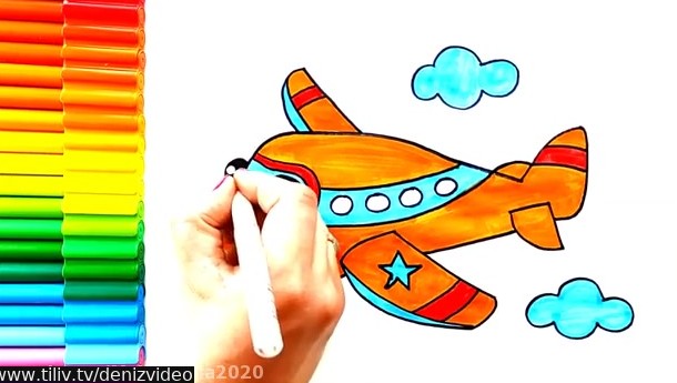 آموزش نقاشی هواپیما کودکانه با رنگ آمیزی
