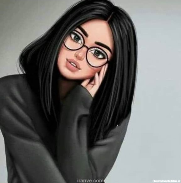 عکس پروفایل دخترونه زیبای دختر مو مشکی عینکی کارتونی