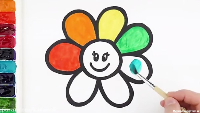 آموزش نقاشی کودکان - گل و پروانه