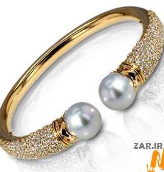 دستبند النگویی طلا جدید جواهر الماس برلیان و مروارید:bng1079