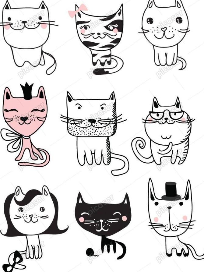 9 وکتور نقاشی گربه بامزه ساده » پیکاسور