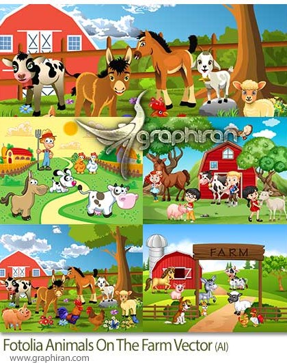 دانلود تصاویر کارتونی حیوانات در مزرعه فرمت وکتور AI لایه باز