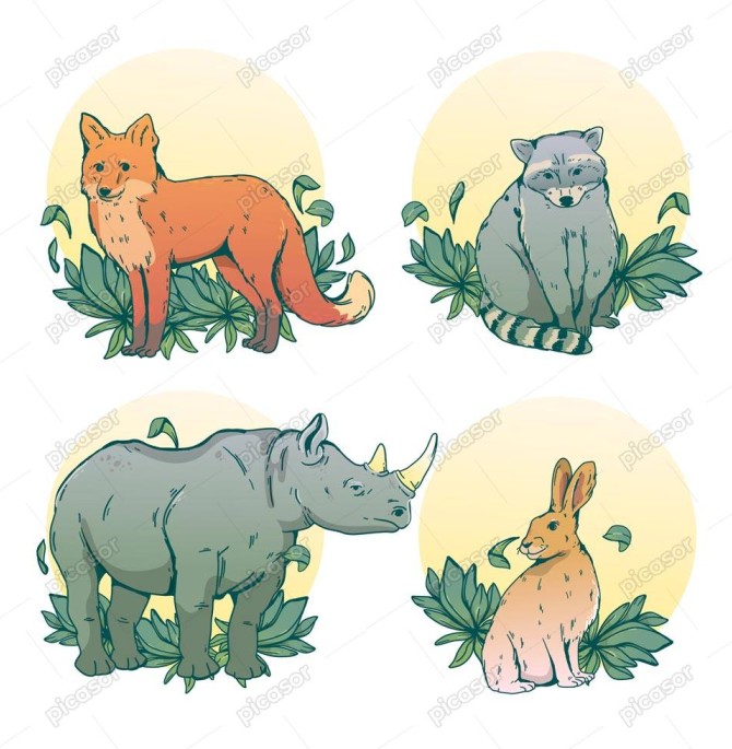 4 وکتور نقاشی کرگدن خرگوش روباه - مجموعه وکتور نقاشی حیوانات » پیکاسور
