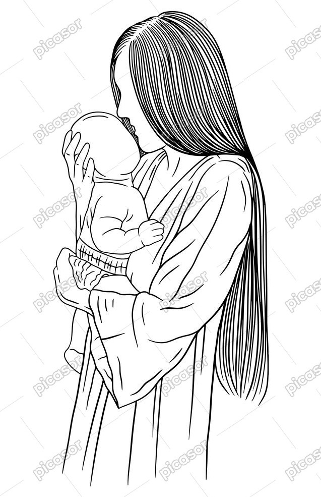 وکتور نقاشی مادر و نوزاد - وکتور نوزاد در آغوش مادر » پیکاسور
