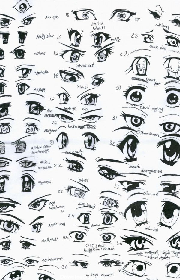 انواع مدل چشم برای کشیدن چشمان انیمه و منگا - عکس ویسگون