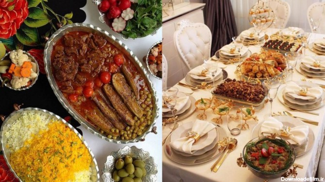 تزیین سفره ناهار همرا با سفره آرایی و دیزاین غذاهای ایرانی