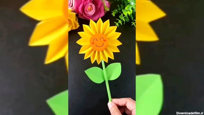 آموزش درست کردن گل آفتابگردان با کاغذ رنگی ساده
