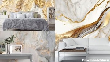 مدل کاغذ دیواری سفید طلایی