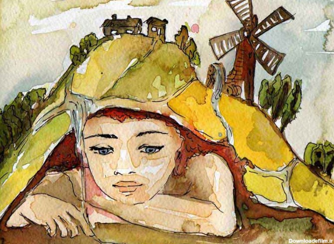 دانلود تصویر نقاشی دختر بچه و مزرعه