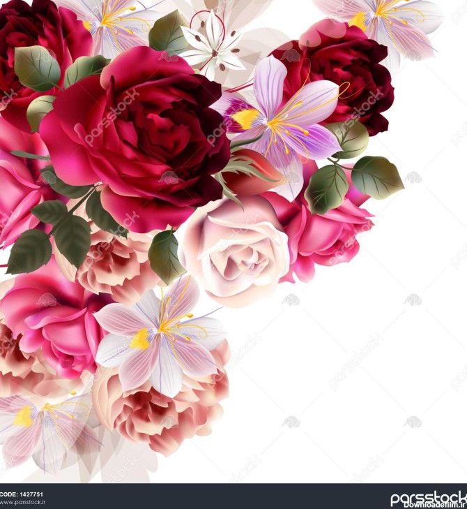 پس زمینه زیبا با گل رز و گل سنبل تصویر برداری 1427751