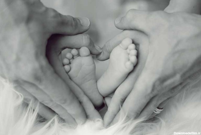 دانلود عکس سیاه و سفید پاهای نوزاد و دستان والدین | تیک طرح مرجع ...