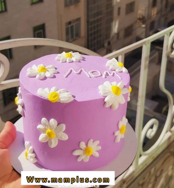 تزیین کیک تولد با طرح گل بابونه -مام پلاس