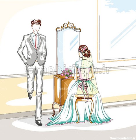 وکتور عروس کارتونی وکتور عروس و داماد وکتور فانتزی عروسی | گرافیک طرح