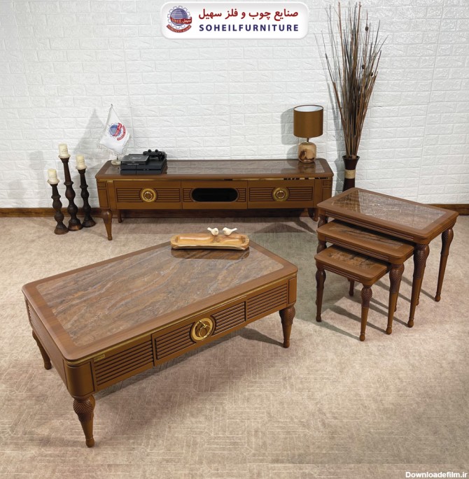 میز جلومبلی چوبی مدرن کشودار مدل 0084 سهیل (طرح سنگ) - صنایع چوب و ...