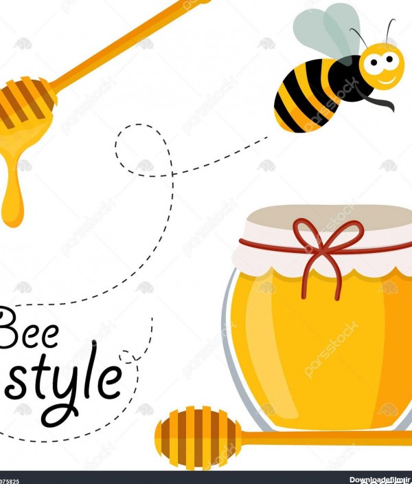 مجموعه های گرافیکی عسل مربوط شامل زنبور عسل، قاشق عسل و عسل در ...