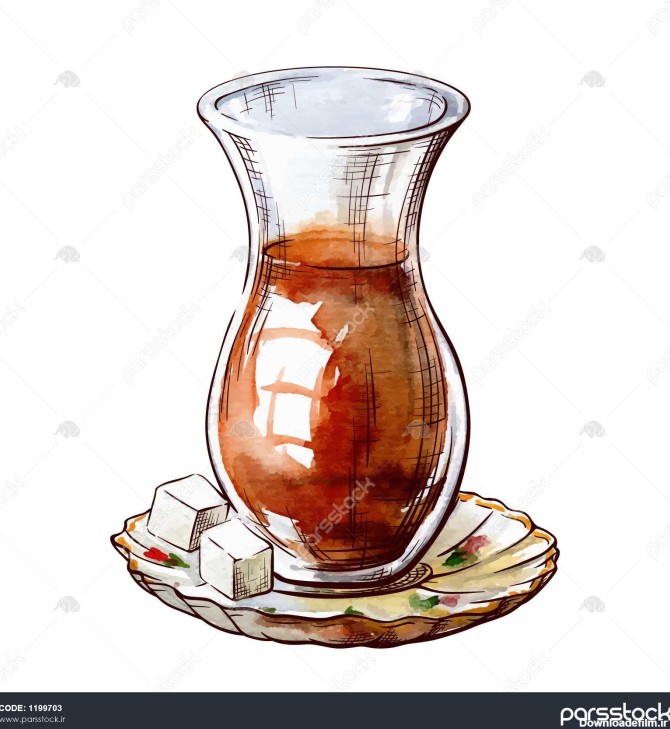 چای سیاه سنتی ترکیه در یک فنجان شیشه ای کوچک به شکل لاله سرو ...