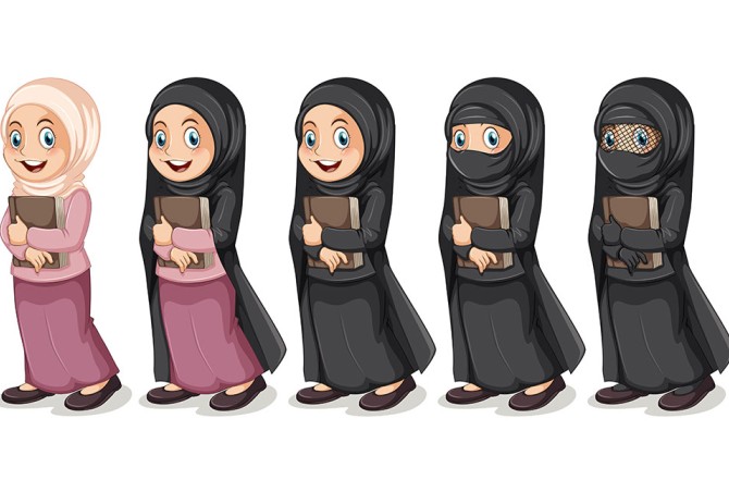 وکتور EPS لایه باز دانشجو دختر با حجاب اسلامی با انواع پوشش پوشش ...