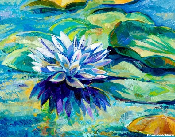 عکس با کیفیت از نقاشی رنگ روغن از گل مردابی آبی
