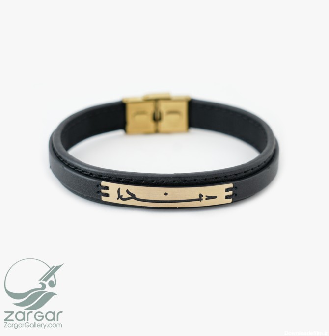 دستبند چرم پلاک طلا خدا - زرگرگالری