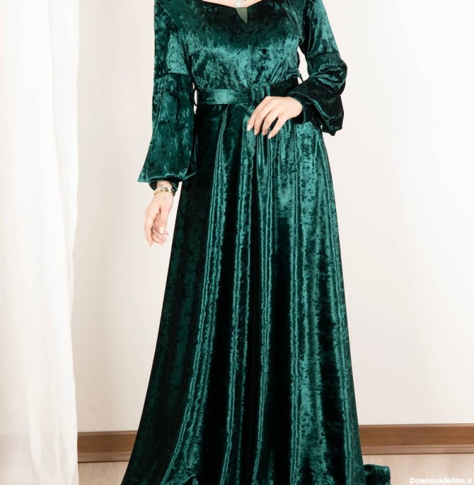 لباس بلندمجلسی مخمل یقه گلابی | مرکز خرید دیبا