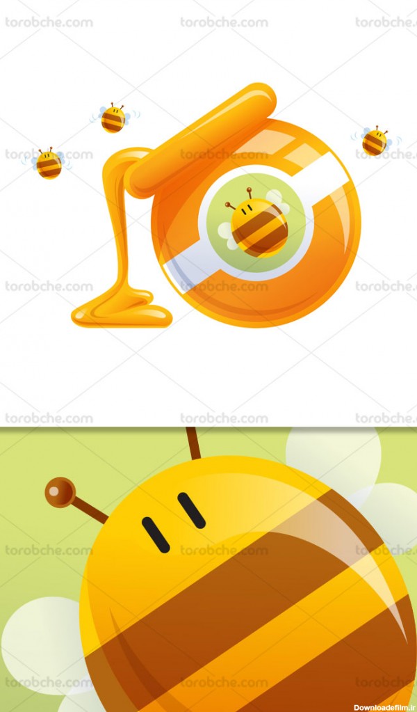 وکتور ظرف عسل و زنبور - گرافیک با طعم تربچه - طرح لایه باز