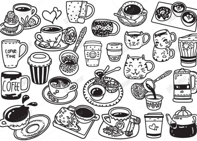 25 وکتور نقاشی قهوه فنجان قهوه کارتونی خطی » پیکاسور