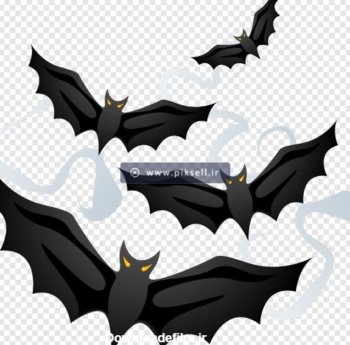 دانلود تصویر دوربری شده و ترانسپرنت خفاش های سیاه در حال پرواز ...