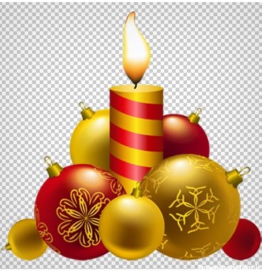 کلیپ آرت شمع و توپ های کریسمس با فرمت پی ان جی