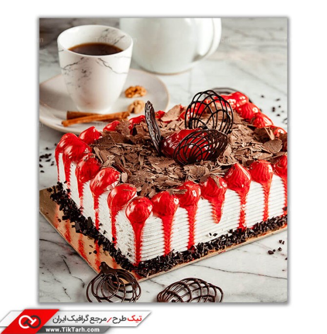 تصویر باکیفیت کیک تولد شکلاتی و توت فرنگی | تیک طرح مرجع گرافیک ایران