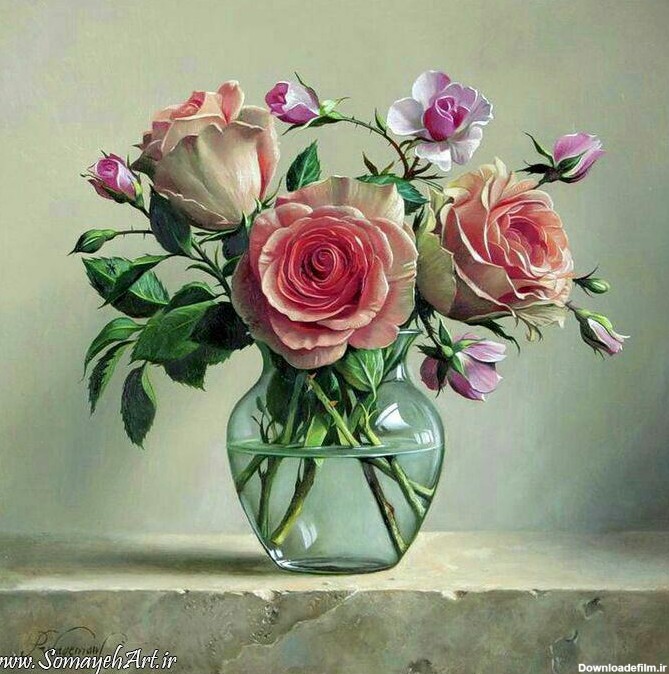 مدل نقاشی گل و گلدان گل - نقاشی سمیه فتحی