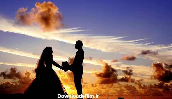 عکس عاشقانه عروس داماد در غروب married couple love sunset