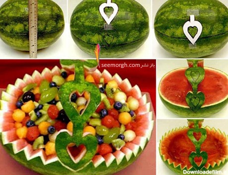 هندوانه شب یلدا را به شکل یک ظرف میوه تزیین کنید + آموزش تصویری