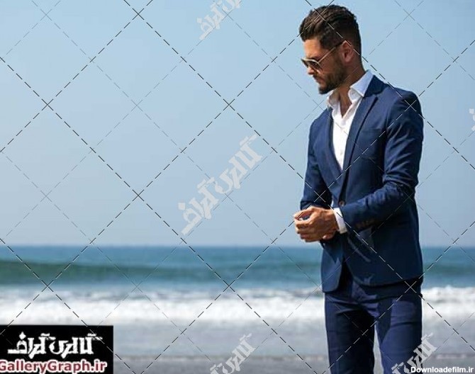 تصویر باکیفیت مرد مدل در کنار ساحل، مرد مانکن، مرد مدل با کت و